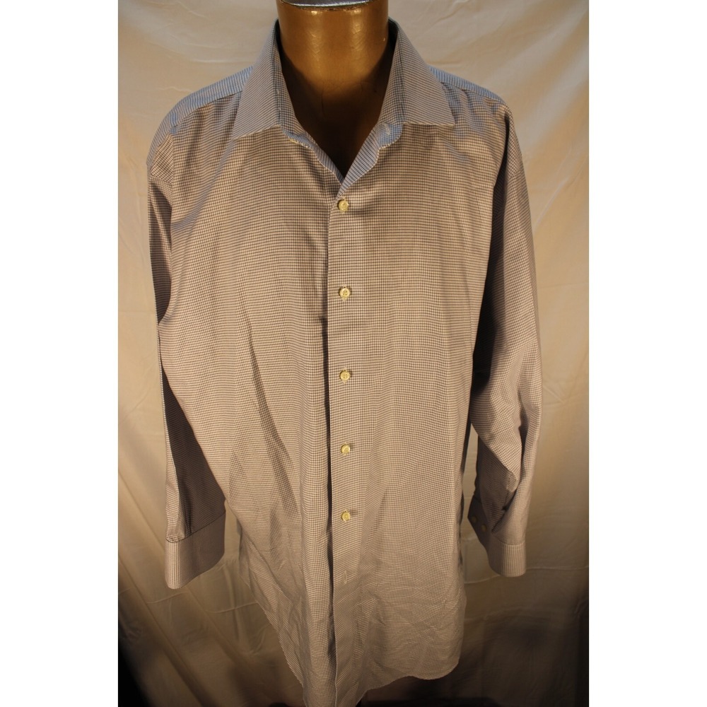 Brooks Borhters Button Up Dress Shirt Regent Cotton White Black Size 17 1/2